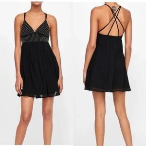 NWT Zara Black Beaded Mini Dress • Size S • Elegant Party / Night Out Dress